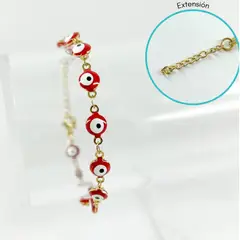 GENERICO - Pulsera Ojos Turcos rojo ajustable buena energia mal de ojo