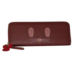 GENERICO - Billetera para Dama color vino con diseño gato