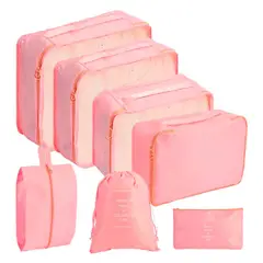 VARIOS - Set 7 Organizadores de Viaje Estuches Almacenamiento Rosado