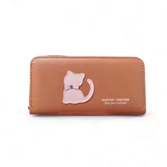 GENERICO - Billetera color caramelo con diseño gato para mujer