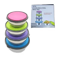 GENERICO - 4 tazones de acero inoxidable con tapa