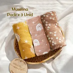 GENERICO - Manta Muselina para Bebé Algodón y Bambú Pack x 3 Unidades