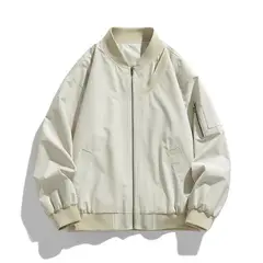 TIOZONEY - Chaqueta bomber para hombre-Blanco