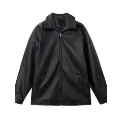 TIOZONEY - Chaqueta PU para hombre-Negro
