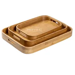 PENTHA - Set 3 Bandejas Bambú con Agarraderas Elegantes
