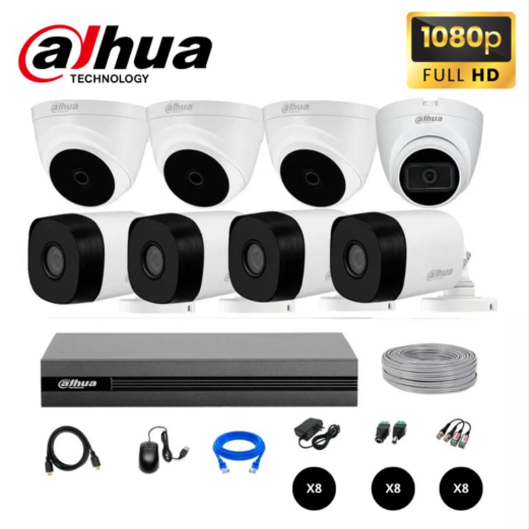 KIT DE 8 CAMARAS DE SEGURIDAD FULL HD 1080P KIT 8 + CABLE