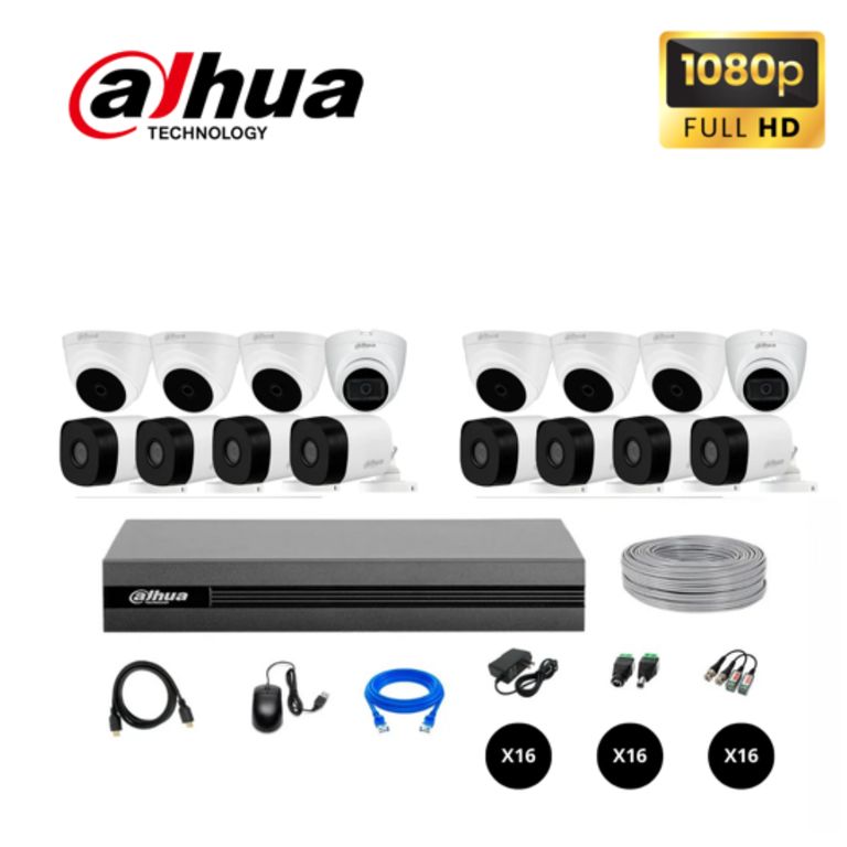 KIT DE 16 CÁMARAS SEGURIDAD FULL HD 1080P KIT 16 + CABLE