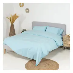 GENERICO - Funda plumón 100 % algodón bramante agua marina 200 hilos