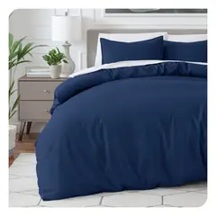 GENERICO - Funda plumón 100 % algodón bramante azul marino 200 hilos