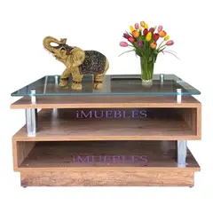 TEMEL - Mesa de Centro modelo ZETA con tablero de vidrio Caramelo