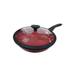 Valeska - Sartén de roca volcánica 28 cm roja con tapa de vidrio marca