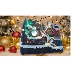 GENERICO - Villa Navideña Muñeco Nieve y Tren Giratorios Animados Luz LED