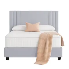 GENERICO - Cama Tapizada Listón Alba Gris Claro Queen