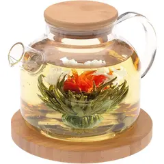 GENERICO - Tetera de vidrio borosilicato con tapa de bambú 1000 ml