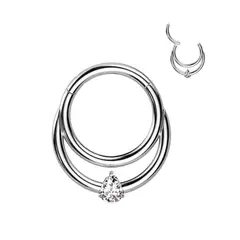 ADR JOYERIA CORPORAL - Piercing Argolla Doble Zircon Septum Daith Titanio ADR Joyería
