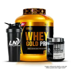 LEVEL PRO - Whey Gold Pro 3 Kg - Vainilla + Creatina kevin levrone 300 g + Shaker