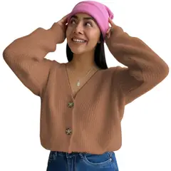 GENERICO - Chompa Abierta Mujer Dralom Peluche 463G-24 Color Caramelo