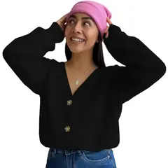 GENERICO - Chompa Abierta Mujer Dralom Peluche 463G-24 Color Negro