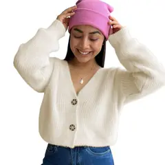 GENERICO - Chompa Abierta Mujer Dralom Peluche 463G-24 Color Hueso