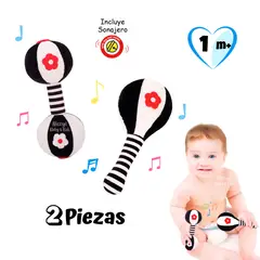 HAPPY BABY - Set 2 Sonajeros Sensoriales para Bebé de Alto Contraste - Blanco y Negro