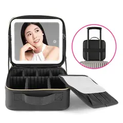 GENERICO - NECESER ORGANIZADOR MAQUILLAJE VIAJE CON ESPEJO Y LUZ LED AJUSTABLE