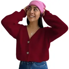 GENERICO - Chompa Abierta Mujer Dralom Peluche 463G-24 Color Vino