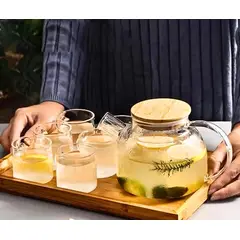 GENERICO - Tetera bambú 500 ml con set de 4 tazas