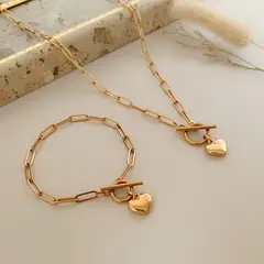 GENERICO - Collar eslabón con corazón + Pulsera con corazón - Naif Jewerly