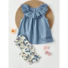 GENERICO - Conjunto Aurora blusa con volantes y leggings de mariposas