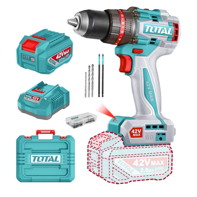 Taladro Percutor 69Nm + 1 Batería y Cargador 42v Total