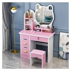 GENERICO - Tocador De Maquillaje Espejo Taburete Para Dormitorio Gato Rosado