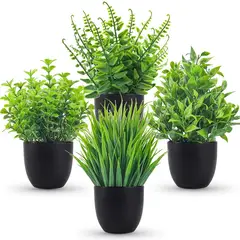 GENERICO - Plantas Artificiales Pack de 4 Plantas con Maceta Negra Decoración de Ambientes