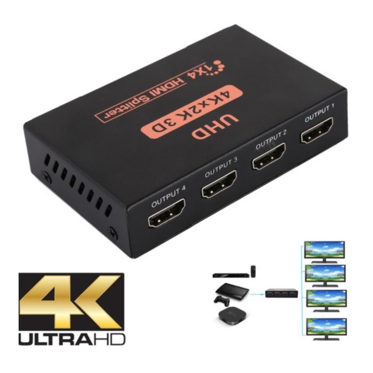 Splitter Hdmi 1x4 4k 2k 1080p Hd Multiplica Duplica 4 Pantallas