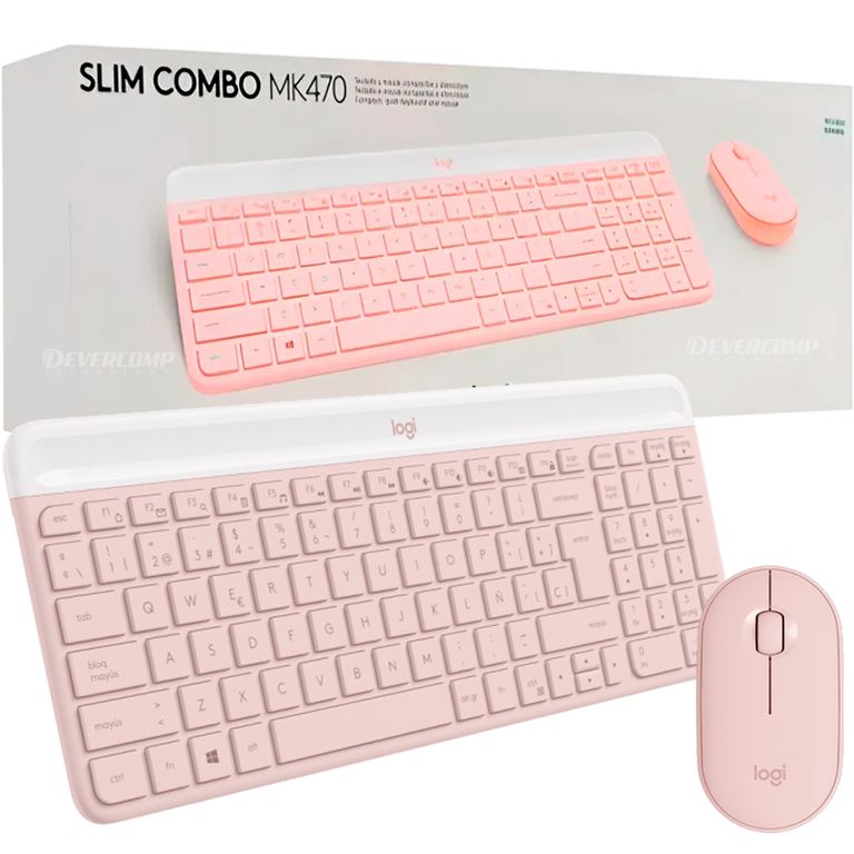 Teclado y mouse MK470 Slim Wireless Rosa