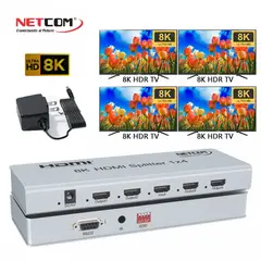 NETCOM - Splitter HDMI 1x4 Metalico 2.1 8K 60Hz 4 pantallas HDCP 2.3 RS232