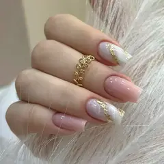 GENERICO - Uñas Press On Nude marmoleado con brillo - Set de 26 piezas