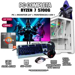 AMD - Computadora Completa Ryzen 7 5700G RAM 16GB DISCO SSD 500GB MONITOR 24" Full HD