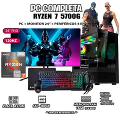 AMD - Computadora Completa Ryzen 7 5700G RAM 16GB DISCO SSD 500GB MONITOR 24" Full HD