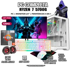 AMD - Computadora Completa Ryzen 7 5700G RAM 16GB DISCO SSD 500GB MONITOR 24" Full HD