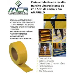 GENERICO - CINTA ANTIDESLIZANTE DE ALTO TRANSITO DE 2" O 5CM DE ANCHO X 5 MTS (AMARILLO)