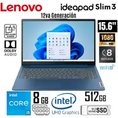 LENOVO - Laptop IdeaPad Slim 3 15.6" FHD Core i5-12450H 12va Gen - 8GB RAM - 512GB SSD - Windows 11 Pro