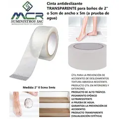 GENERICO - CINTA ANTIDESLIZANTE TRANSPARENTE DE 2 O 5CM DE ANCHO X 5M PRUEBA DE AGUA