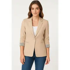GENERICO - Blazer beige clasico saco mujer corte princesa