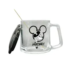 DISNEY CLASICOS - Set Tazas Mickey Mouse Vidrio Colección Disney Ctapa y Cucharita 335 ml 4pzas