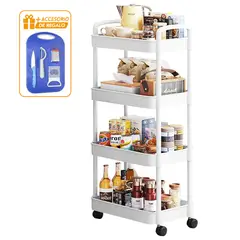 KELLER - Carrito Organizador 4 Niv para Cocina JK4 Y Set de 5 Accesorios A60