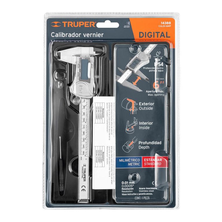 Calibrador vernier digital 6 acero inox std y mm - 14388