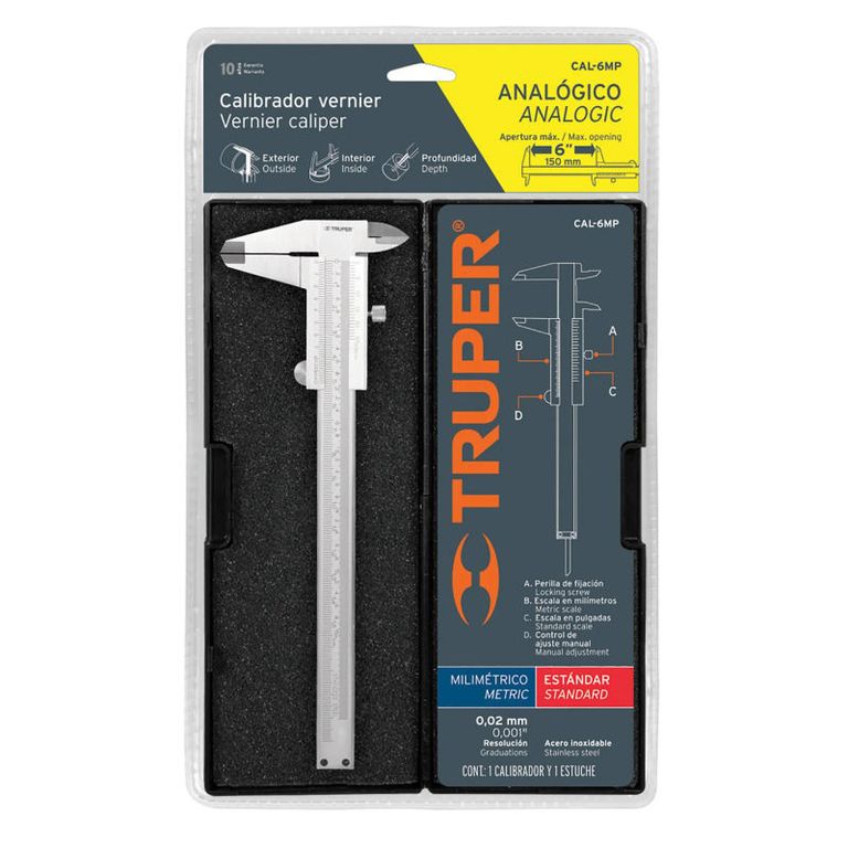Calibrador pie de rey analógico 6 acero inox std y mm - 14394