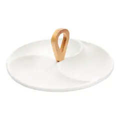 INSPIRA - Bandeja de Cerámica para Bocaditos con Asa de Bambú