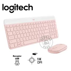 LOGITECH - Teclado + Mouse MK470 Rosa Inalámbrico Español Kit USB