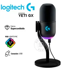 LOGITECH - Micrófono G Yeti GX Lightsync Negro USB Streaming Gamer